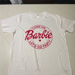 White T-Shirt with Pink Barbie Graphic
